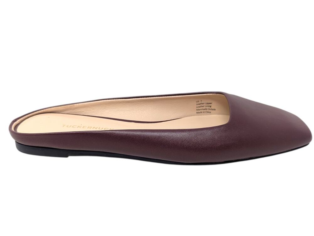 Tuckernuck Fern Oxblood Brown Leather Mule Flats Square Toe Minimalist Slip On 7